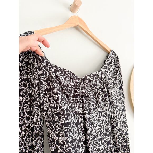 Boden | NWT Black and White Swirl Sprig Sweetheart Neckline Jersey Dress | Sz 6R - Picture 4 of 10